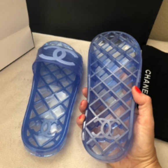 chanel blue jelly slides